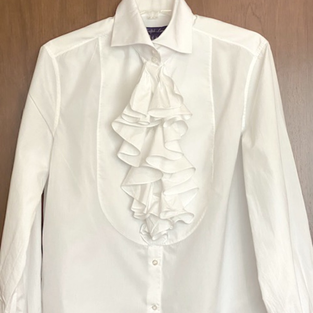 Ralph Lauren cotton ruffle front cotton blouse